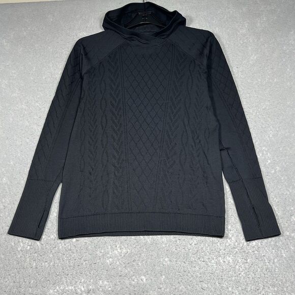 Lululemon Rest Less Pullover Hoodie Shirt Womens Size 8 Black Textured Stretch - Picture 1 of 9